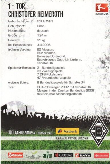 Autogramm Fussball | Borussia Mönchengladbach | 2010 | Christofer HEIMEROTH