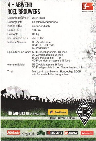 Autogramm Fussball | Borussia Mönchengladbach | 2010 | Roel BROUWERS