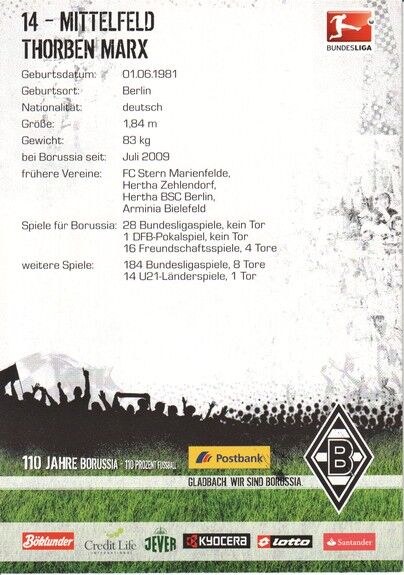 Autogramm Fussball | Borussia Mönchengladbach | 2010 | Thorben MARX