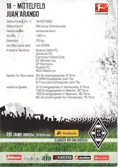 Autogramm Fussball | Borussia Mönchengladbach | 2010 | Juan ARANGO