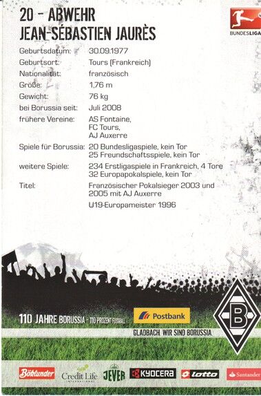 Autogramm Fussball | Borussia Mönchengladbach | 2010 | Jean-Sebastien JAURES