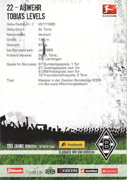Autogramm Fussball | Borussia Mönchengladbach | 2010 | Tobias LEVELS