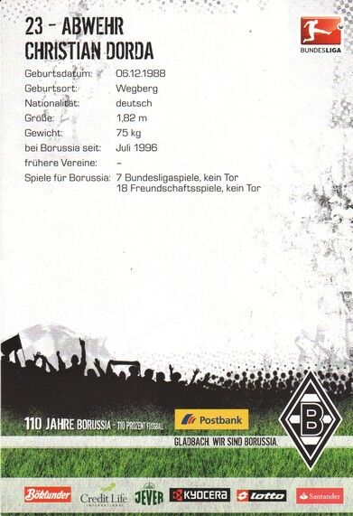 Autogramm Fussball | Borussia Mönchengladbach | 2010 | Christian DORDA