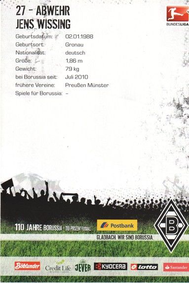 Autogramm Fussball | Borussia Mönchengladbach | 2010 | Jens WISSING