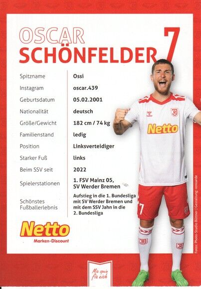 Autogramm Fussball | SSV Jahn Regensburg | 2024 | Oscar SCHÖNFELDER