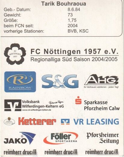 Autogramm Fussball | FC Nöttingen | 2004 | Tarik BOUHRAOUA
