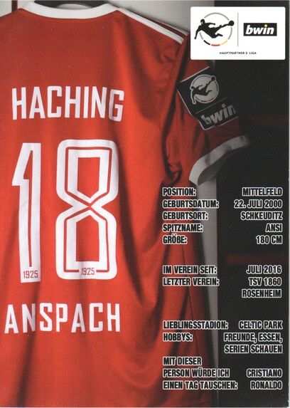 Autogramm Fussball | SpVgg Unterhaching | 2019 | Niclas ANSPACH