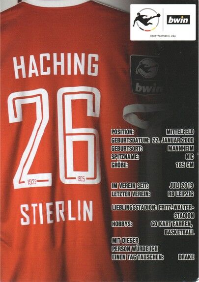Autogramm Fussball | SpVgg Unterhaching | 2019 | Niclas STIERLIN