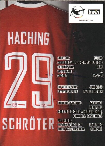 Autogramm Fussball | SpVgg Unterhaching | 2019 | Felix SCHRÖTER