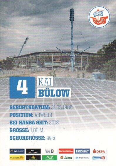 Autogramm Fussball | Hansa Rostock | 2019 | Kai BÜLOW