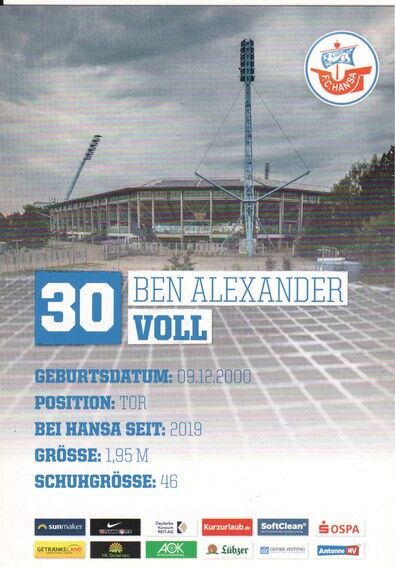 Autogramm Fussball | Hansa Rostock | 2019 | Ben Alexander VOLL