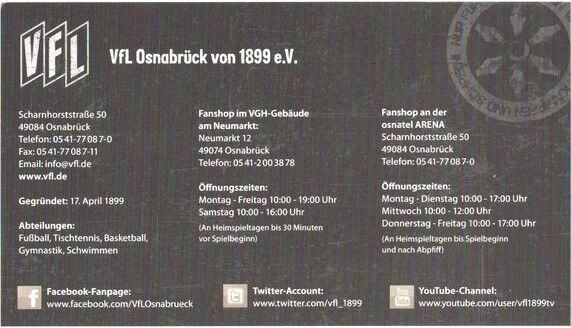 Mannschaftskarte Fussball | VfL Osnabrück | 2011