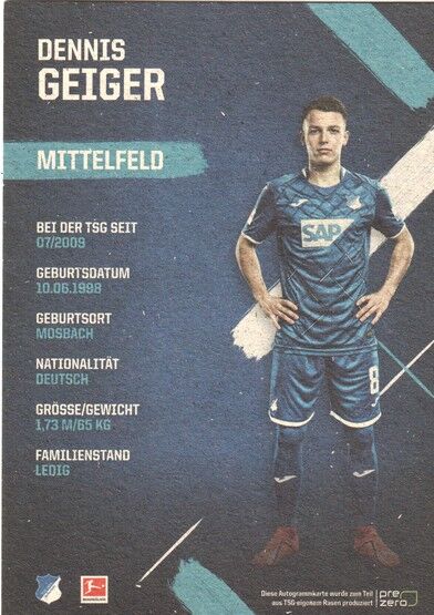 Autogramm Fussball | TSG 1899 Hoffenheim | 2019 | Dennis GEIGER