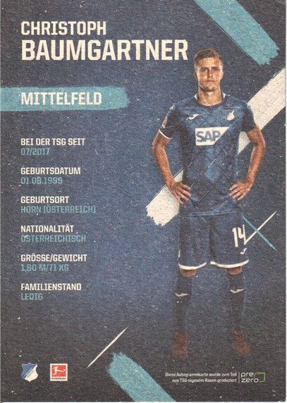 Autogramm Fussball | TSG 1899 Hoffenheim | 2019 | Christoph BAUMGARTNER