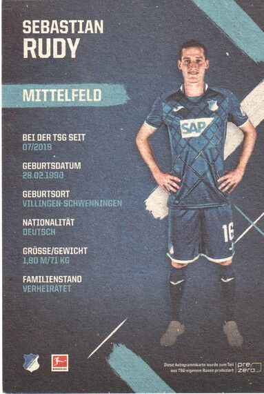 Autogramm Fussball | TSG 1899 Hoffenheim | 2019 | Sebastian RUDY