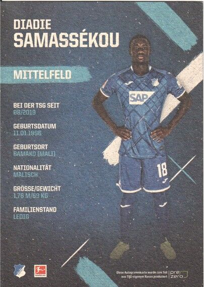 Autogramm Fussball | TSG 1899 Hoffenheim | 2019 | Diadie SAMASSEKOU