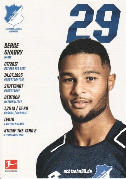 Autogramm Fussball | TSG 1899 Hoffenheim | 2017 | Serge GNABRY