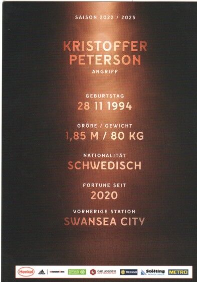 Autogramm Fussball | Fortuna Düsseldorf | 2022 | Kristoffer PETERSON