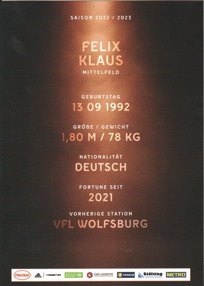 Autogramm Fussball | Fortuna Düsseldorf | 2022 | Felix KLAUS
