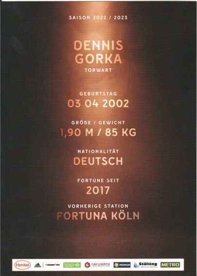 Autogramm Fussball | Fortuna Düsseldorf | 2022 | Dennis GORKA
