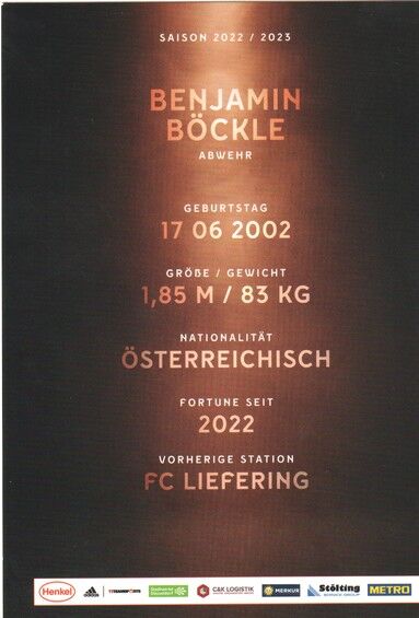 Autogramm Fussball | Fortuna Düsseldorf | 2022 | Benjamin BÖCKLE