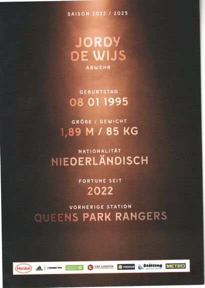 Autogramm Fussball | Fortuna Düsseldorf | 2022 | Jordy DE WIJS