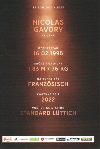 Autogramm Fussball | Fortuna Düsseldorf | 2022 | Nicolas GAVORY