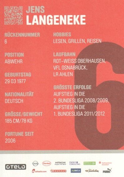 Autogramm Fussball | Fortuna Düsseldorf | 2012 | Jens LANGENEKE