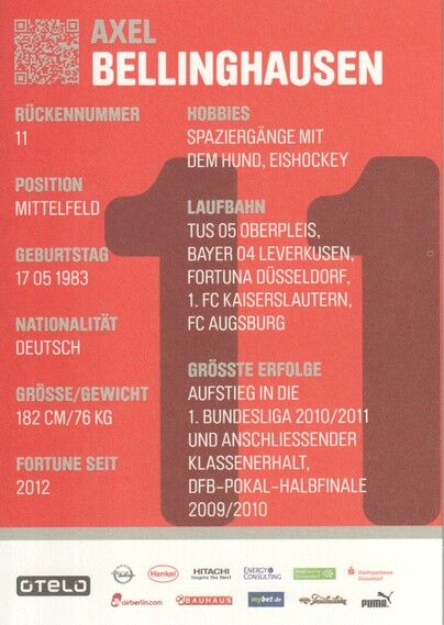 Autogramm Fussball | Fortuna Düsseldorf | 2012 | Axel BELLINGHAUSEN