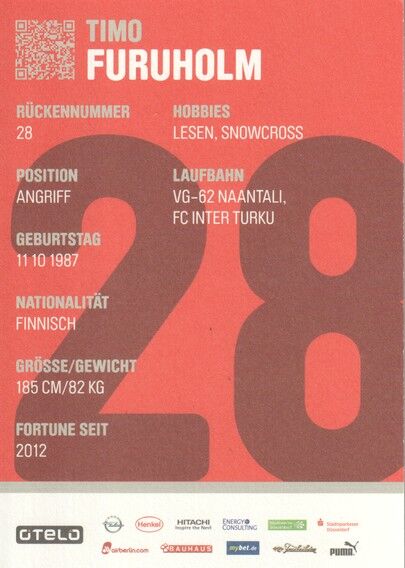 Autogramm Fussball | Fortuna Düsseldorf | 2012 | Timo FUROHOLM