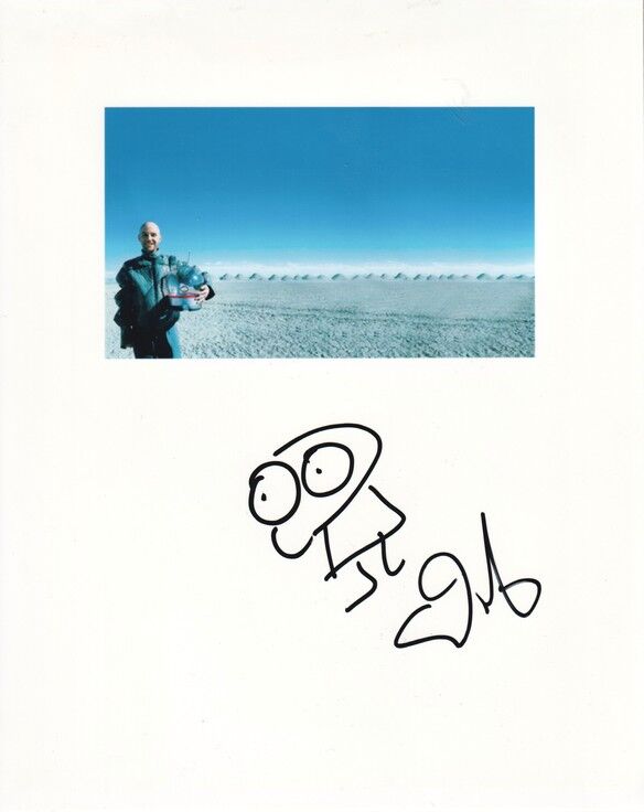 Autogramm Pop (USA) | MOBY | 2002 Foto (Portrait SW XL) "Made Of Stars" + Zeichnung