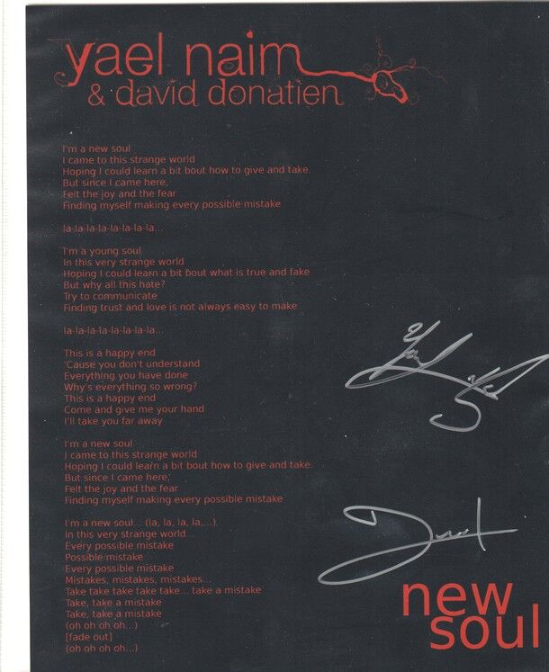 Autogramme Pop (FR) | David DONATIEN + Yael NAIM | 2007 Foto (Lyrics New Soul)