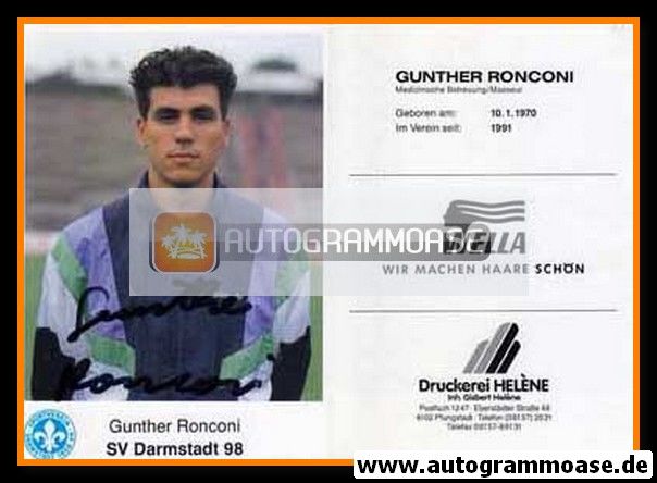 Autogramm Fussball | SV Darmstadt 98 | 1991 | Gunther RONCONI