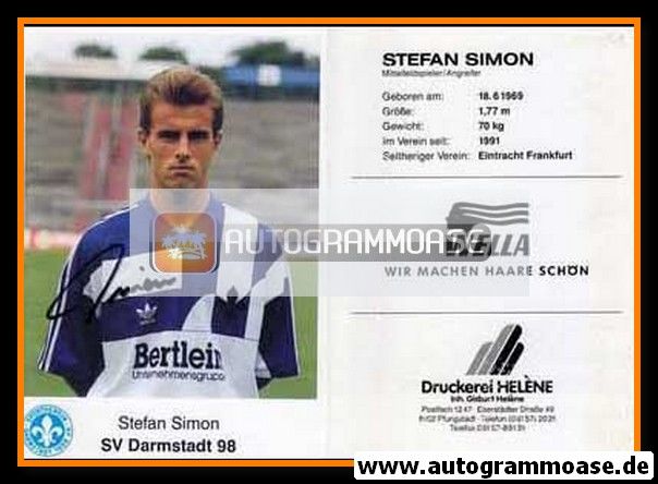 Autogramm Fussball | SV Darmstadt 98 | 1991 | Stefan SIMON