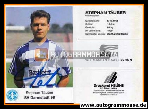 Autogramm Fussball | SV Darmstadt 98 | 1991 | Stephan TÄUBER