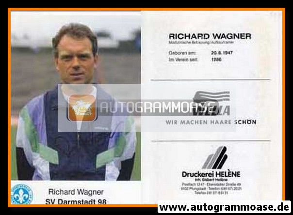 Autogramm Fussball | SV Darmstadt 98 | 1991 | Richard WAGNER