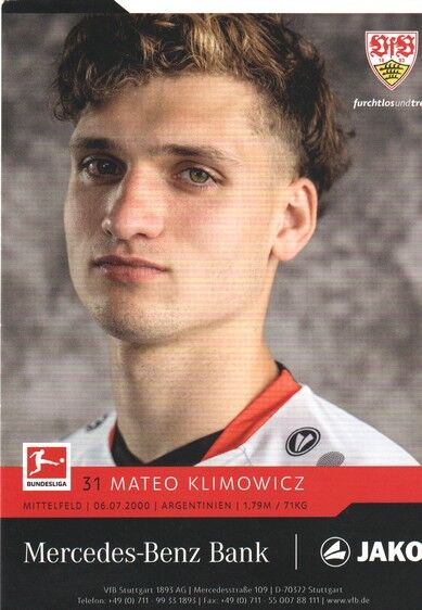 Autogramm Fussball | VfB Stuttgart | 2021 | Mateo KLIMOWICZ