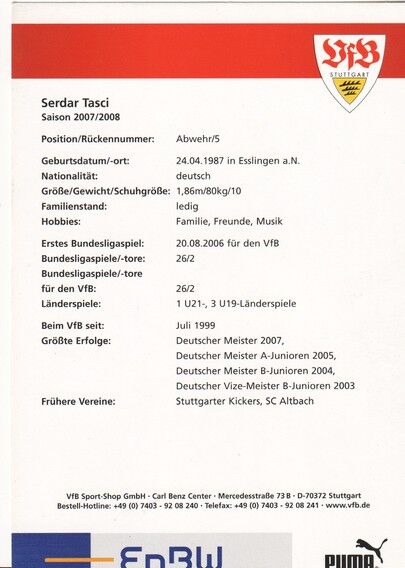 Autogramm Fussball | VfB Stuttgart | 2007 | Serdar TASCI