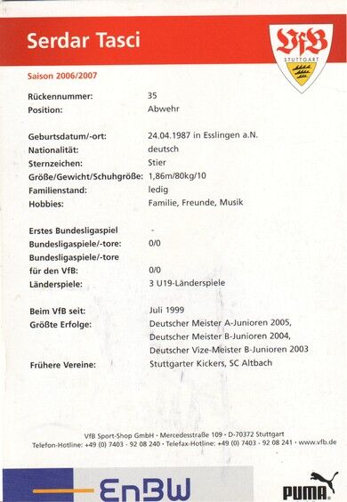 Autogramm Fussball | VfB Stuttgart | 2006 | Serdar TASCI 