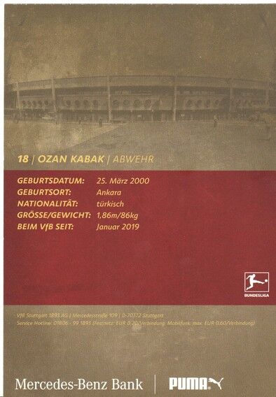 Autogramm Fussball | VfB Stuttgart | 2018 | Ozan KABAK