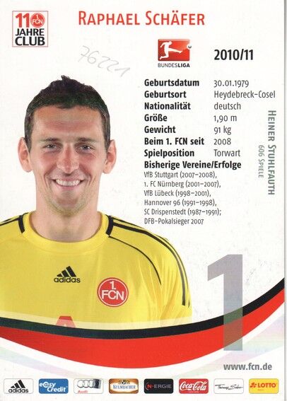 Autogramm Fussball | 1. FC Nürnberg | 2010 | Raphael SCHÄFER