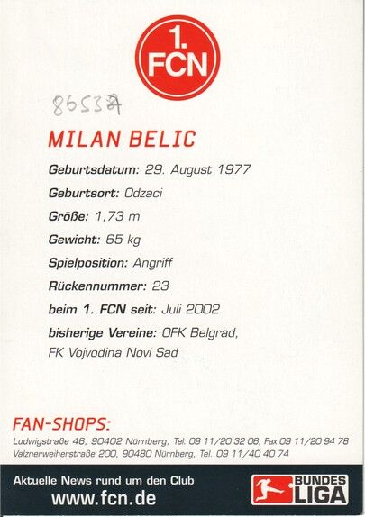 Autogramm Fussball | 1. FC Nürnberg | 2002 | Milan BELIC