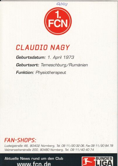 Autogramm Fussball | 1. FC Nürnberg | 2002 | Claudio NAGY