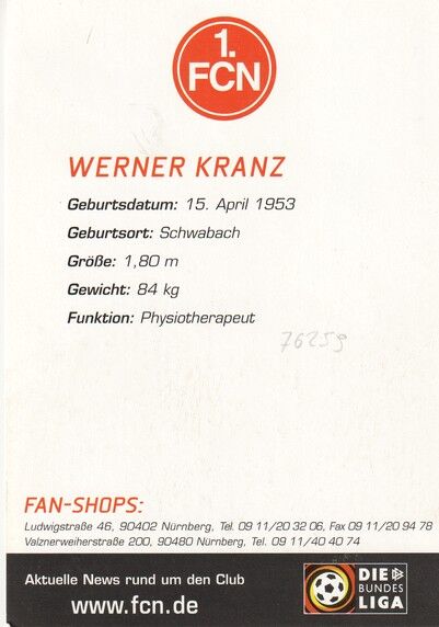 Autogramm Fussball | 1. FC Nürnberg | 2001 | Werner KRANZ