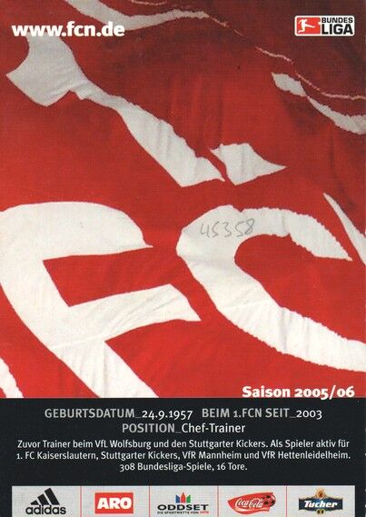 Autogramm Fussball | 1. FC Nürnberg | 2005 | Wolfgang WOLF
