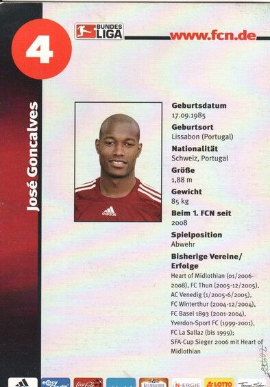 Autogramm Fussball | 1. FC Nürnberg | 2008 Portrait | Jose GONCALVES