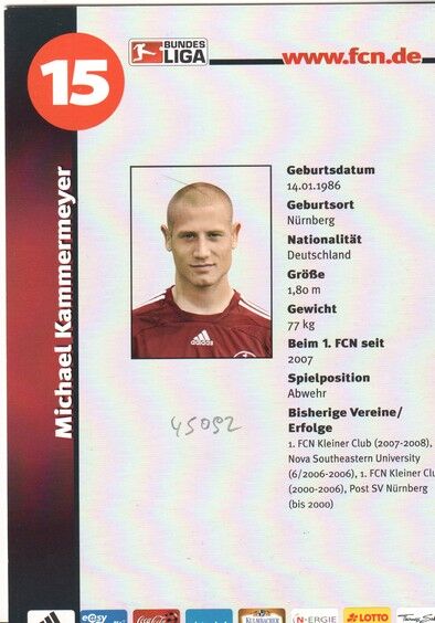 Autogramm Fussball | 1. FC Nürnberg | 2008 Portrait | Michael KAMMERMEYER