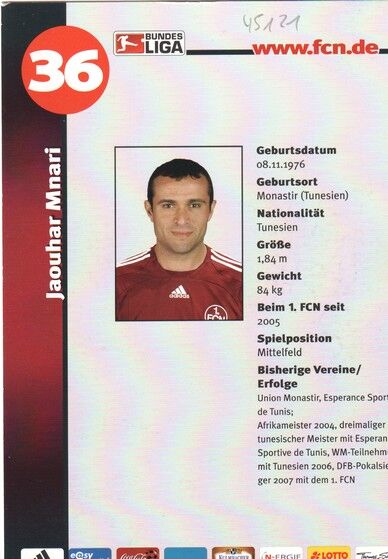 Autogramm Fussball | 1. FC Nürnberg | 2008 Portrait | Jaouhar MNARI