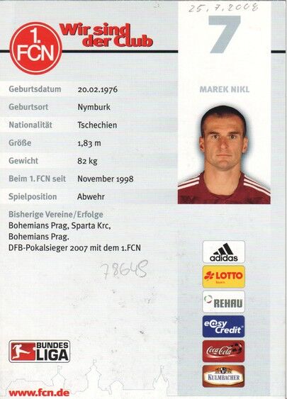 Autogramm Fussball | 1. FC Nürnberg | 2007 | Marek NIKL 