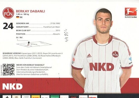 Autogramm Fussball | 1. FC Nürnberg | 2012 | Berkay DABANLI